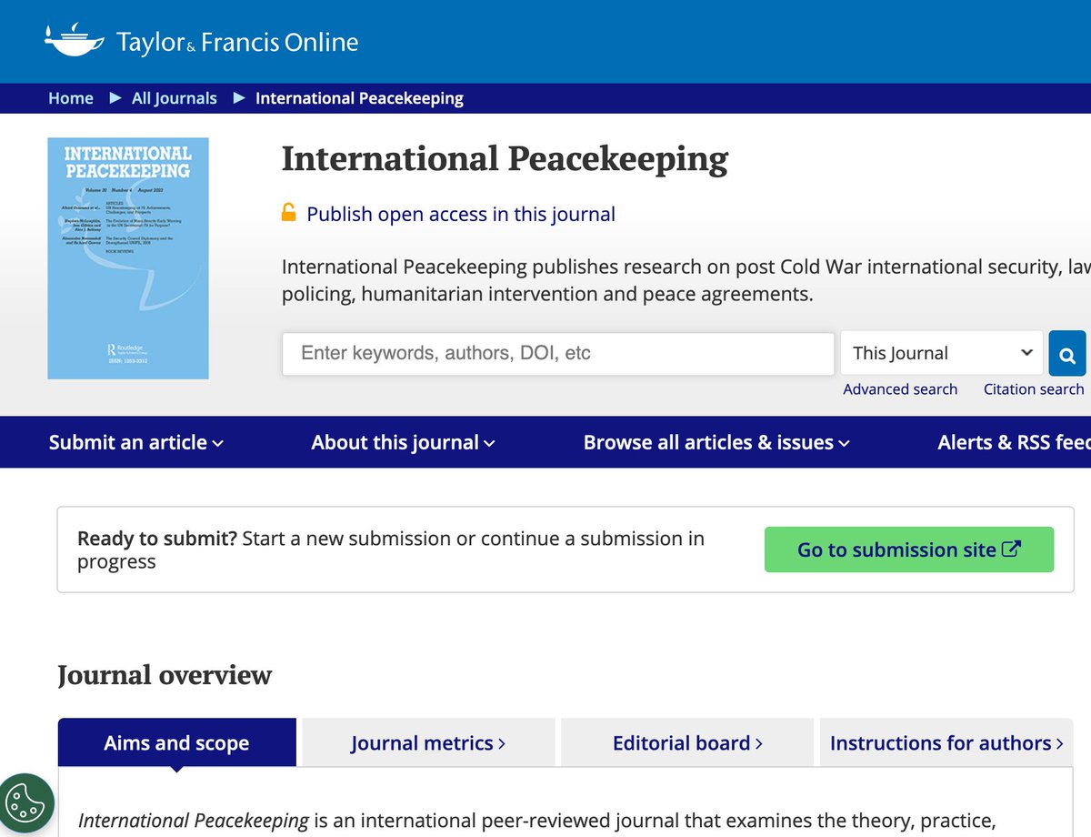 After 4 years as the Editor-in-Chief, and 4 years as the Deputy Editor, I’ve decided that it is time to step down from the fantastic journal @IntPeacekeeping. It is with immense pleasure that I pass the E-I-C torch to the brilliant @AllardDuursma ! 🧵 1)