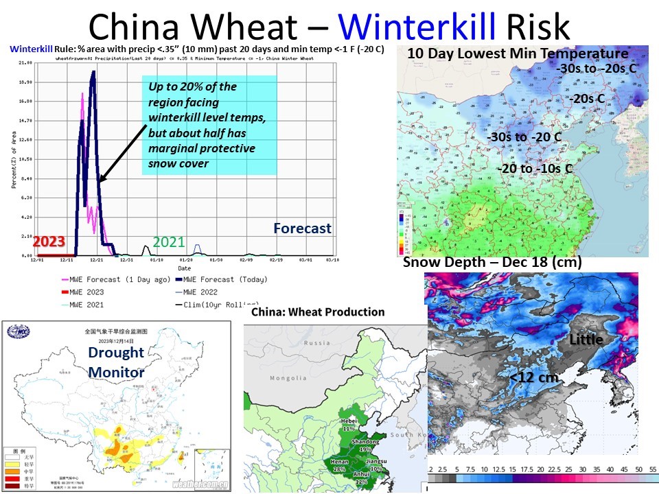 MarcusWeather1's tweet image. China - Cold outbreak over the next week drives temperatures to threshold levels for winterkill in the North China Plain with limited snow cover protection. #winterkill #wheat #china #snow #commodity
 #weather #weatherforecasts #marcusweather