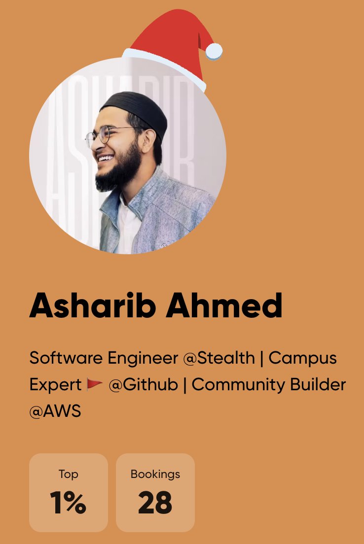 CodeAshing's tweet image. Thrilled to share that in less than a week, I&apos;ve reached the top 1% on TopMate! 🚀 Grateful for all the love and support. Thank you, everyone!
If you haven&apos;t secured your slot yet, book now at topmate.io/codeashing
#TopMate #Top1Percent #Gratitude
