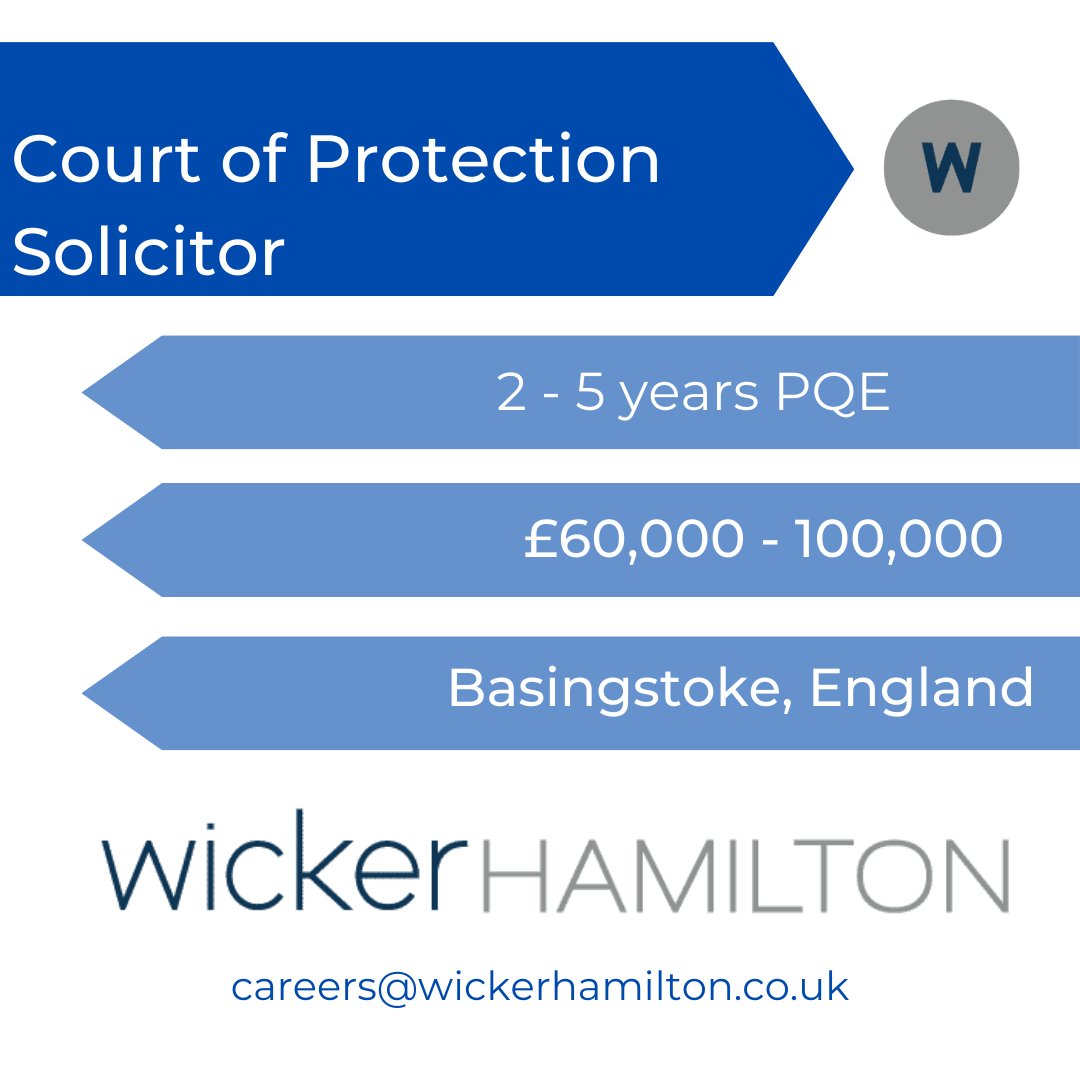 WickerHamilton's tweet photo. Court of Protection Solicitor
2-5 years PQE. 
📍Basingstoke, England 

#CourtofProtection #Basingstoke #PrivateClient #LegalJobs #WickerHamilton https://t.co/63XdaHMiQ8