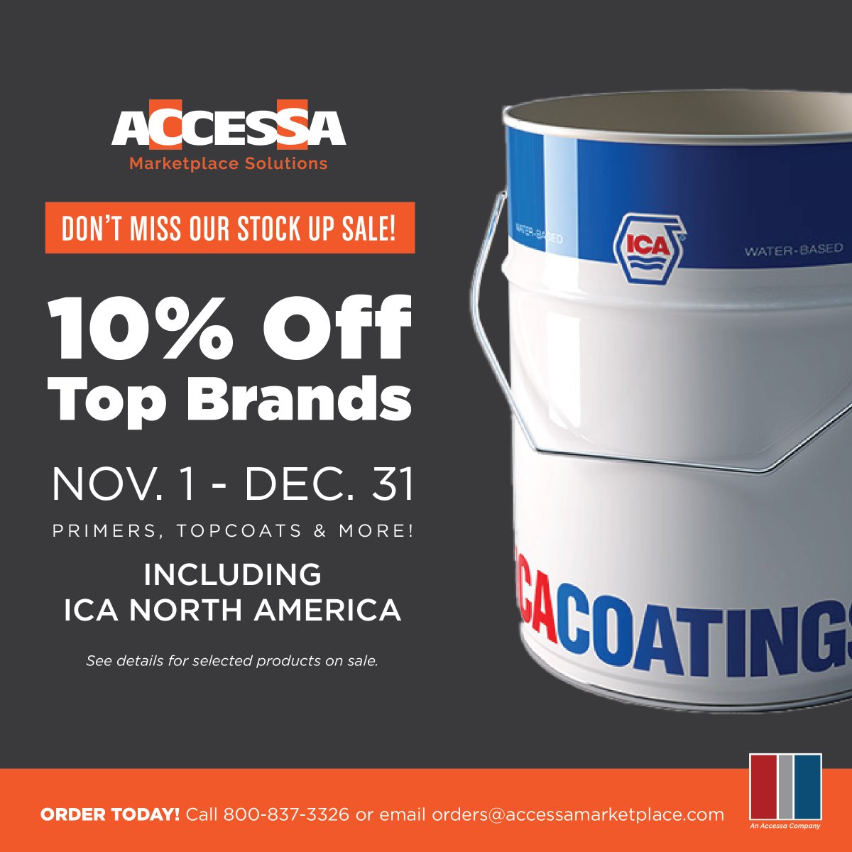 accessamrktplce's tweet photo. Shop our Stock Up Sale - 10% off Top Brands, including ICA North America! Contact us to order &amp; learn more about savings on other brands like Milesi, Renner &amp; Centurion. Call 800-837-3326 or email orders@accessamarketplace.com. HURRY! Sale ends 12/31.
#TeamAMS #qualitychoices https://t.co/Ln4LcxFlP8