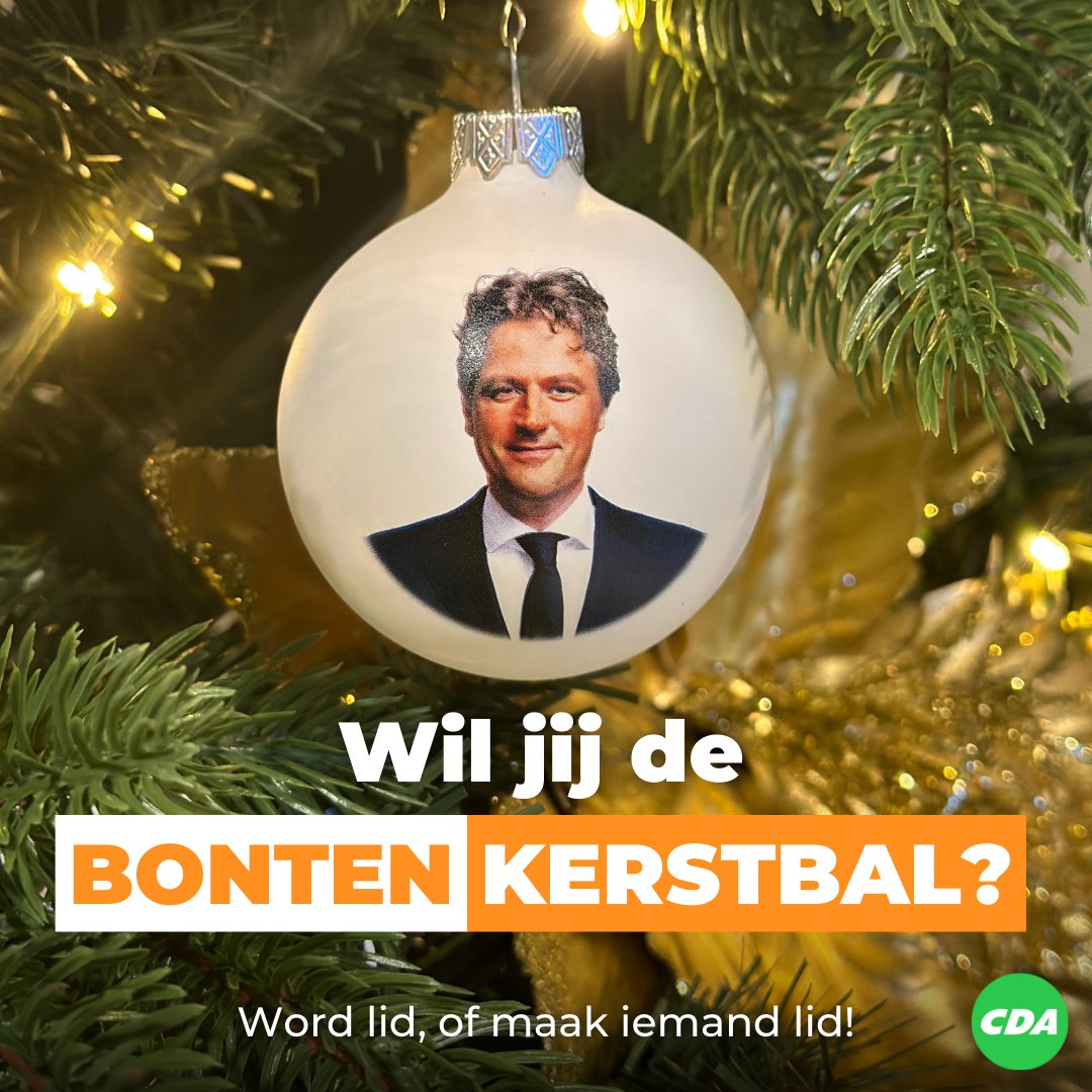 De Bonten-kerstbal in jouw boom? 🎄 Word dan voor 19 december lid van het CDA, of maak die ene treuzelende vriend, collega, broer of zus lid van onze partij en maak kans op de ✨limited edition✨ Bonten-kerstbal! 🎄 👉 cda.nl/steun-henri