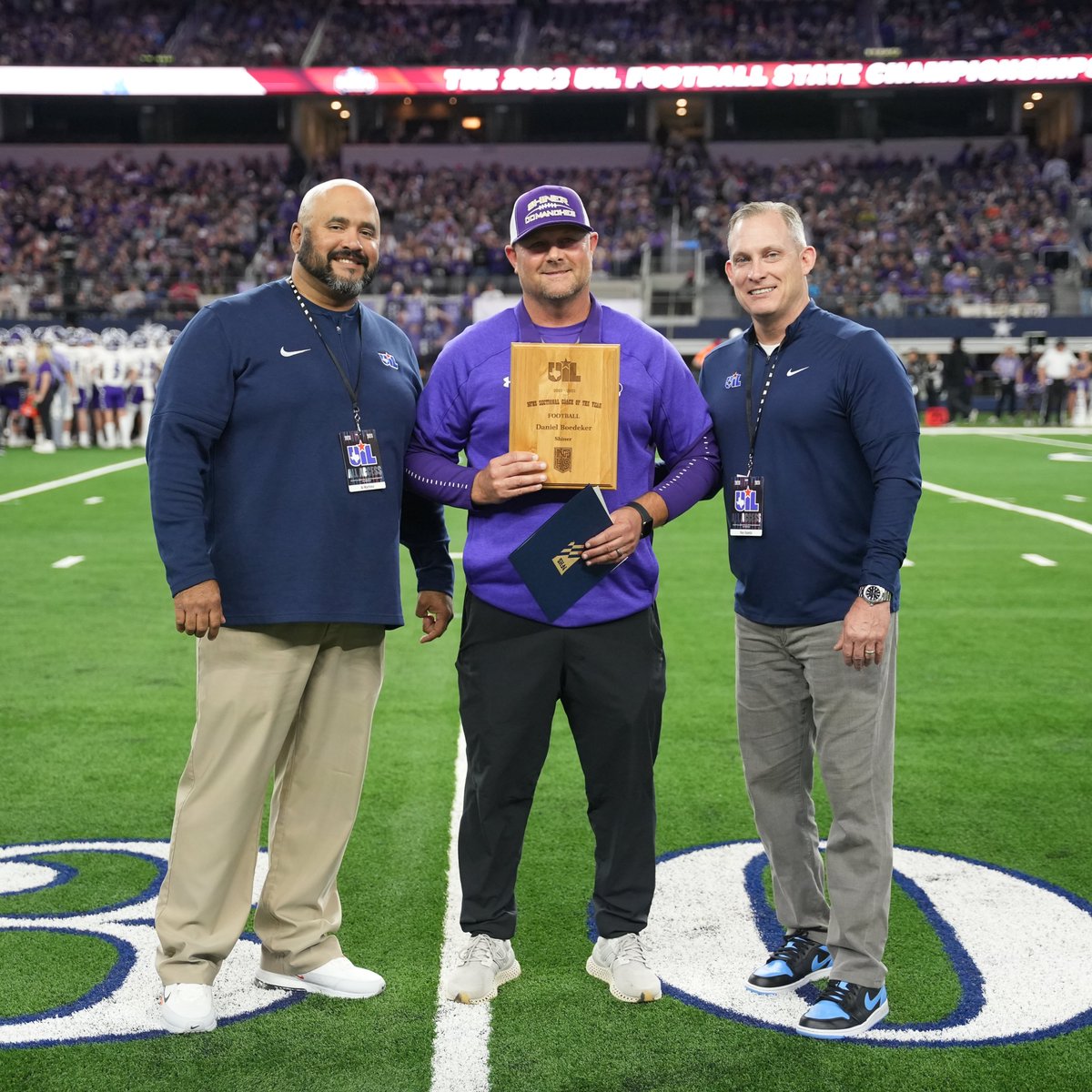 uiltexas's tweet image. Proud to honor Coach Daniel Boedeker (Shiner) at #UILState yesterday! Coach Boedeker was named the @NFHS_Org State &amp;amp; Sectional 11-Man Football Coach of the Year for the 2021-22 season. Well deserved! 👏👏