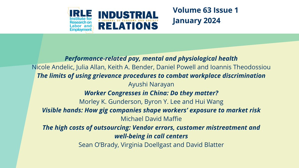 Industrial Relations (@ir_berkeley) on Twitter photo Coming very soon! Here's a sneak preview of the <a href="/IR_Berkeley/">Industrial Relations</a> first issue of 2024. Coming very soon! Here's a sneak preview of the <a href="/IR_Berkeley/">Industrial Relations</a> first issue of 2024.