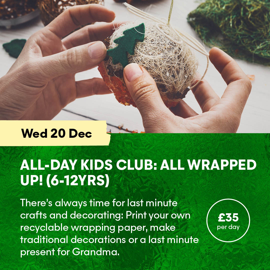 Our Christmas activities start next Monday! There are only a couple of spaces left on our all-day Christmassy kids club on Monday, Tuesday and Wednesday next week. Drop off at 8.45am, pick up at 4pm! Book all three days for £90 or £35 per day per child. wegottickets.com/f/13231