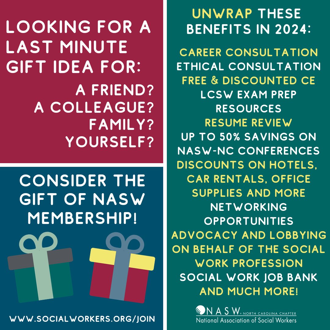 This year, give the gift that keeps on giving: NASW membership! More info about NASW-NC member benefits here: naswnc.org/page/304 #naswnc #nasw #msw #bsw #lcsw #socialwork #socialworker #socialworkers