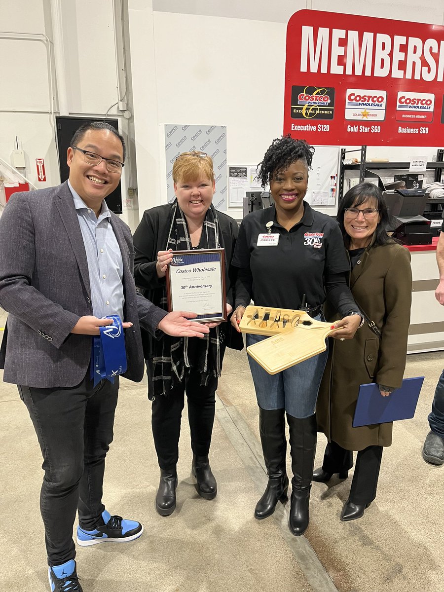 AjaxAdvantage's tweet photo. This morning #AjaxCouncil celebrated Costco Ajax's 30th business anniversary 🎊

📍150 Kingston Rd. E  
Costco Wholesale continues to provide quality goods and services at the lowest possible price 🛒  
Since they've opened, Costco Ajax created 415 employment opportunities👏👏 https://t.co/Rjv5RQe5ZP