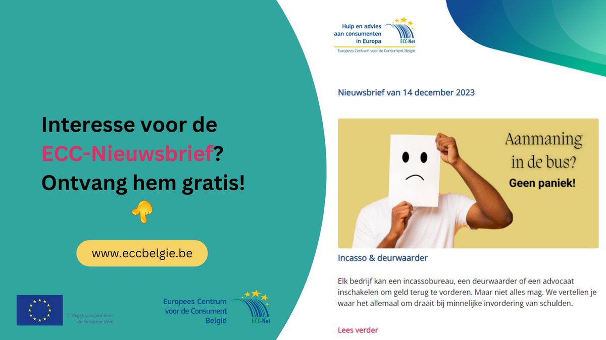 Onze #nieuwsbrief ging zonet de deur uit. Niet ontvangen? Schrijf u in! ➡️eccbelgie.be/#newsletterSub… 🆕Incasso & deurwaarder | Opgepast voor nep-advertenties | eCollect / Themys & Dyke | Universele lader | Opgelost! | In 't kort ➡️eccbelgie.be/nieuwsbrieven/…