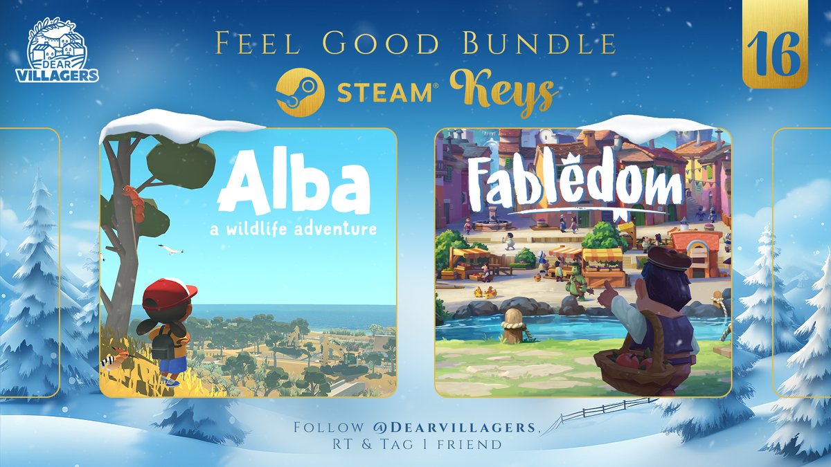 It's cold outside ❄ Grab a comfy blanket & play a cozy game! 🐷 Create your own kingdom in the management game, Fabledom 🐦 Take your camera & join Alba on her beautiful island to save its wildlife 🏆 2 winners ✅ Follow @dearvillagers 🔁 RT this post 👋 Tag a friend