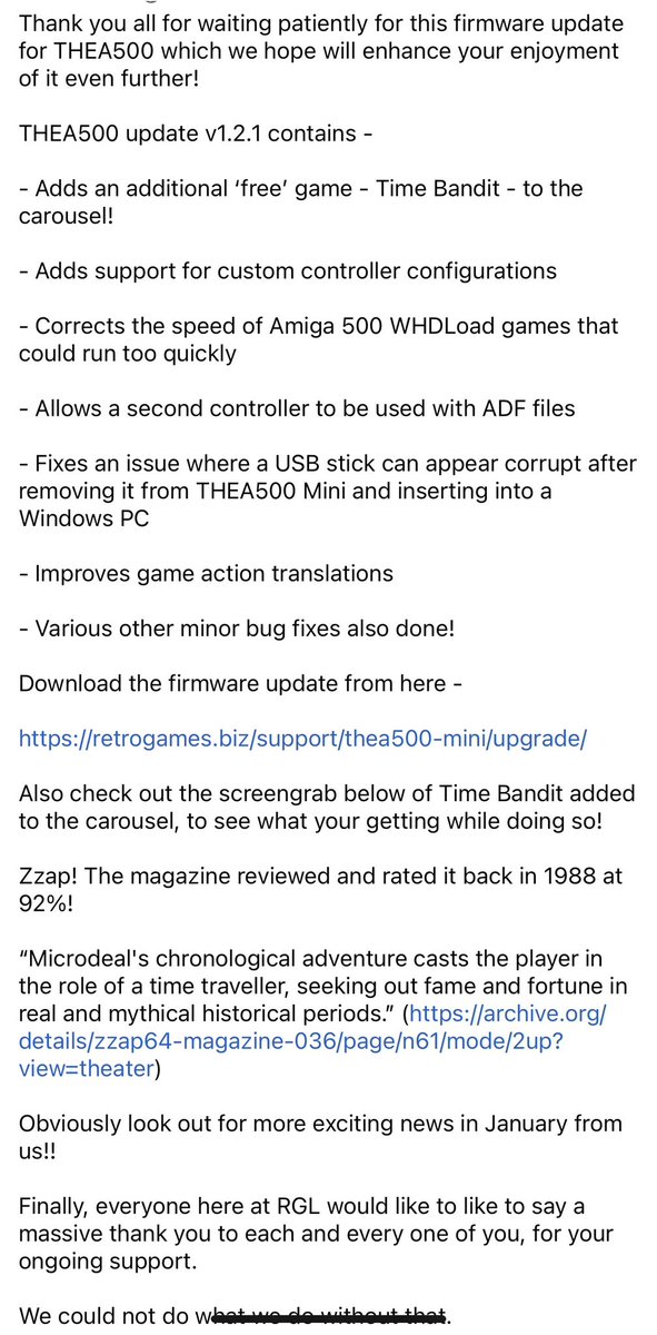 THEC64_RGL's tweet image. New firmware for #THEA500 available to download from here retrogames.biz/support/thea50… Adds a new game, fixes some small bugs, improves various functions 😊👍 #retrogaming #RT
