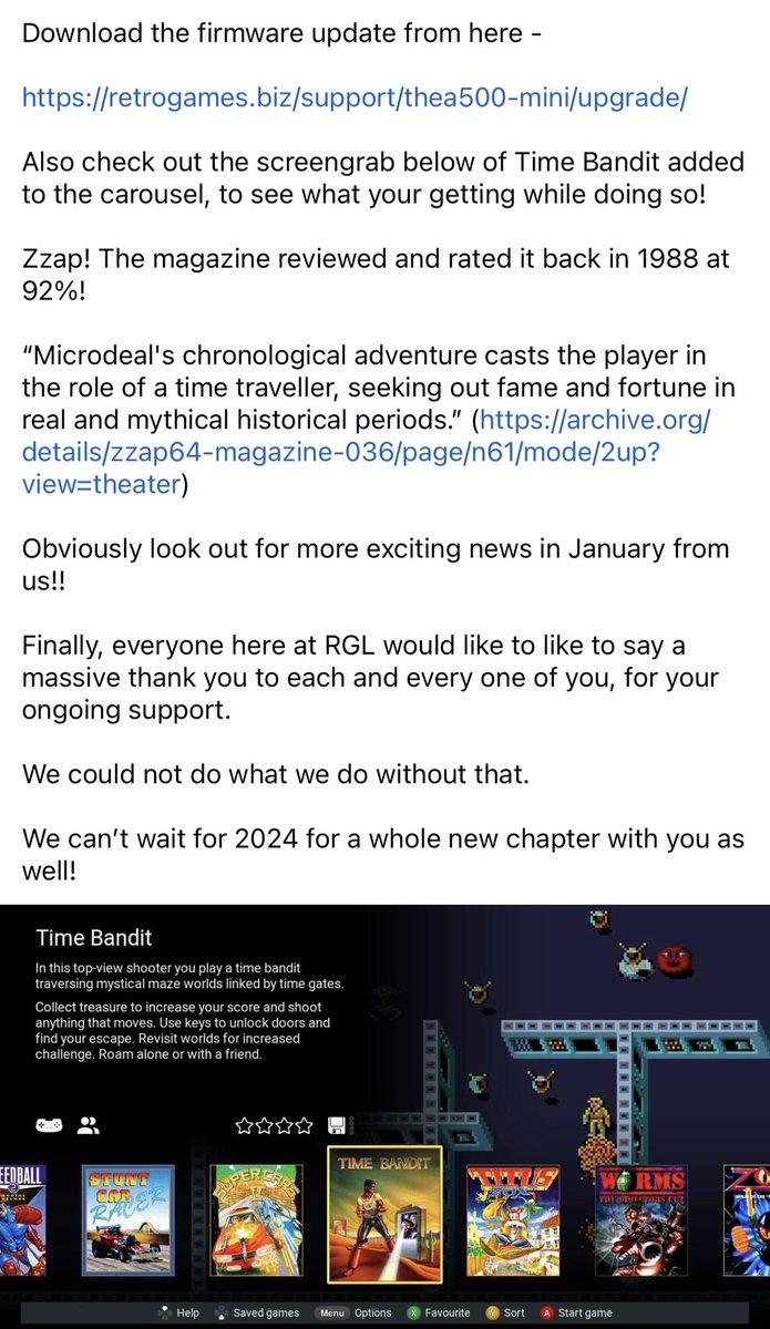 THEC64_RGL's tweet image. New firmware for #THEA500 available to download from here retrogames.biz/support/thea50… Adds a new game, fixes some small bugs, improves various functions 😊👍 #retrogaming #RT