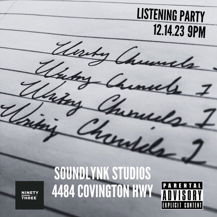 nancithegreat's tweet image. It’s up tonight! Pull up and get a first listen at “Writing Chronicles 1”! Meet the artist and producers that collaborated to create these amazing tracks!! 9-11pm Soundlynk Studios
Album Drops 12/16! 
#writingchronicles1 #ntgengineering #ninetythreecp