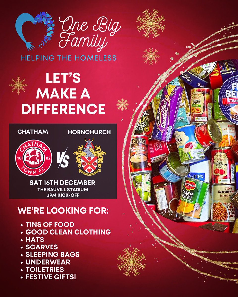 Don’t forget! We’ve teamed up with @OneBigFamilyHTH for this weekend’s fixture against <a href="/HornchurchFC/">Hornchurch FC</a>! 

Together we can make a difference.

Check out how you can play your part. 👇

🔴⚪️⚫️ #UpTheChats