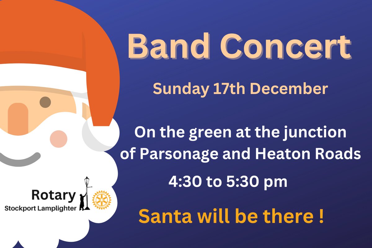 On Sunday afternoon 17th December , a fantastic band will be playing on the green at the junction of Parsonage Road with Heaton Road. Band will play from 4:30 to about 5:30 .

Santa and his sleigh will also be in attendance.