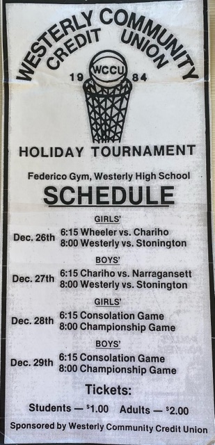 #ThrowbackThursday
Take a look at the very first WCCU Holiday Basketball Schedule! 🏀 

We're gearing up for our 39th Annual tournament happening December 26-29th! Join us! 

For more info: westerlyccu.com/tournament

#JoinWCCU #BasketballTournament #WCCUHoops #ThrowbackPhoto