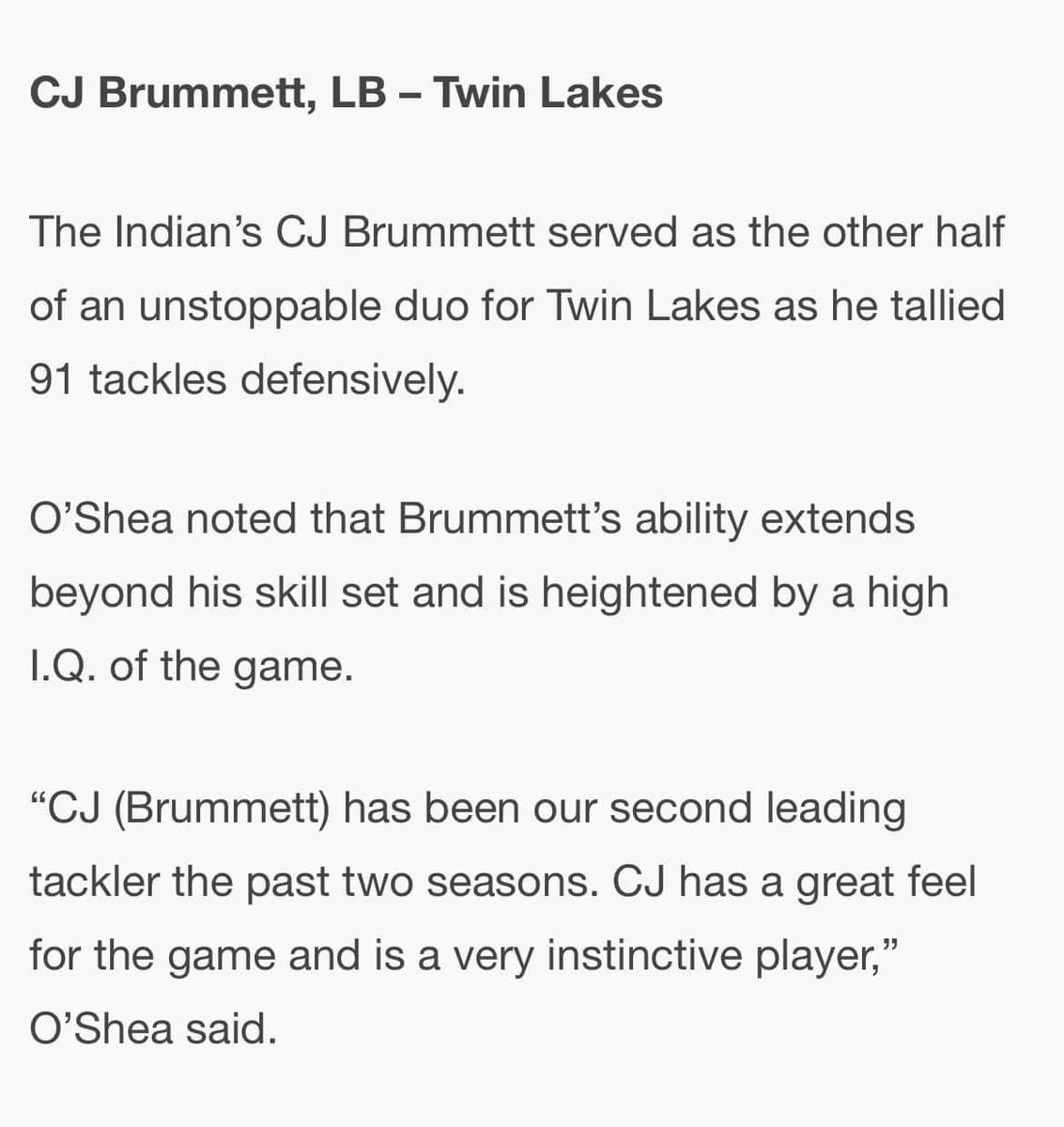 Congratulations to CJ Brummett and Leo Dellinger for being named to the All White County Football First team and Sam Smolek and Tristan Totten for being named to the second team. Way to go! 🔴⚪️ <a href="/TwinLakesFball/">Twin Lakes Football</a>