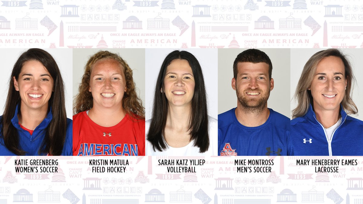 Five AU teams have announced promotions of staff to associate head coach—Katie Greenberg of @AU_WSoccer, Mary Heneberry Eames of @AU_Lacrosse, Sarah Katz Yiljep of @AU_Volleyball, Kristin Matula of @AU_FieldHockey, and Mike Montross of @AU_MSoccer. ➡️ aueagles.link/promotions