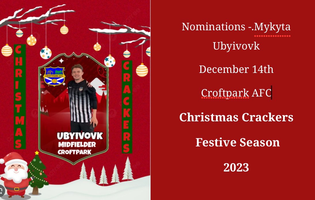 Glasgow Colleges FA (@glascollegesfa) on Twitter photo ⚽️GCFA “Christmas crackers”⚽️
. 🎅Dec 14th Nomination🎅
#GCFAOneTeam
. Mykyta Ubyivovk of <a href="/CroftparkA/">Croftpark AFC</a>
“Mykyta has been a sensational signing for us, he has joined recently and his presence in the squad has definitely.……………..”
Full testemony here ⚽️GCFA “Christmas crackers”⚽️
. 🎅Dec 14th Nomination🎅
#GCFAOneTeam
. Mykyta Ubyivovk of <a href="/CroftparkA/">Croftpark AFC</a>
“Mykyta has been a sensational signing for us, he has joined recently and his presence in the squad has definitely.……………..”
Full testemony here