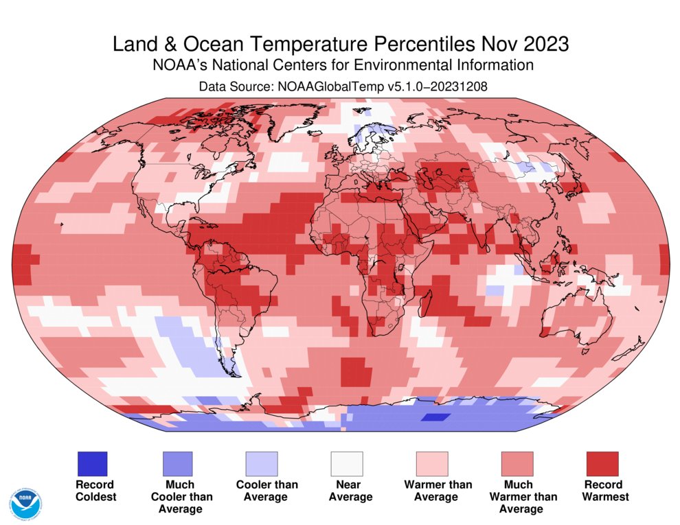 (1 of 6) JUST IN: Earth had its warmest November on record.

2023 is still on track to be the globe’s warmest year on record.

bit.ly/Nov2023GlobalC…

<a href="/NOAANCEI/">NOAA NCEI</a> #StateOfClimate