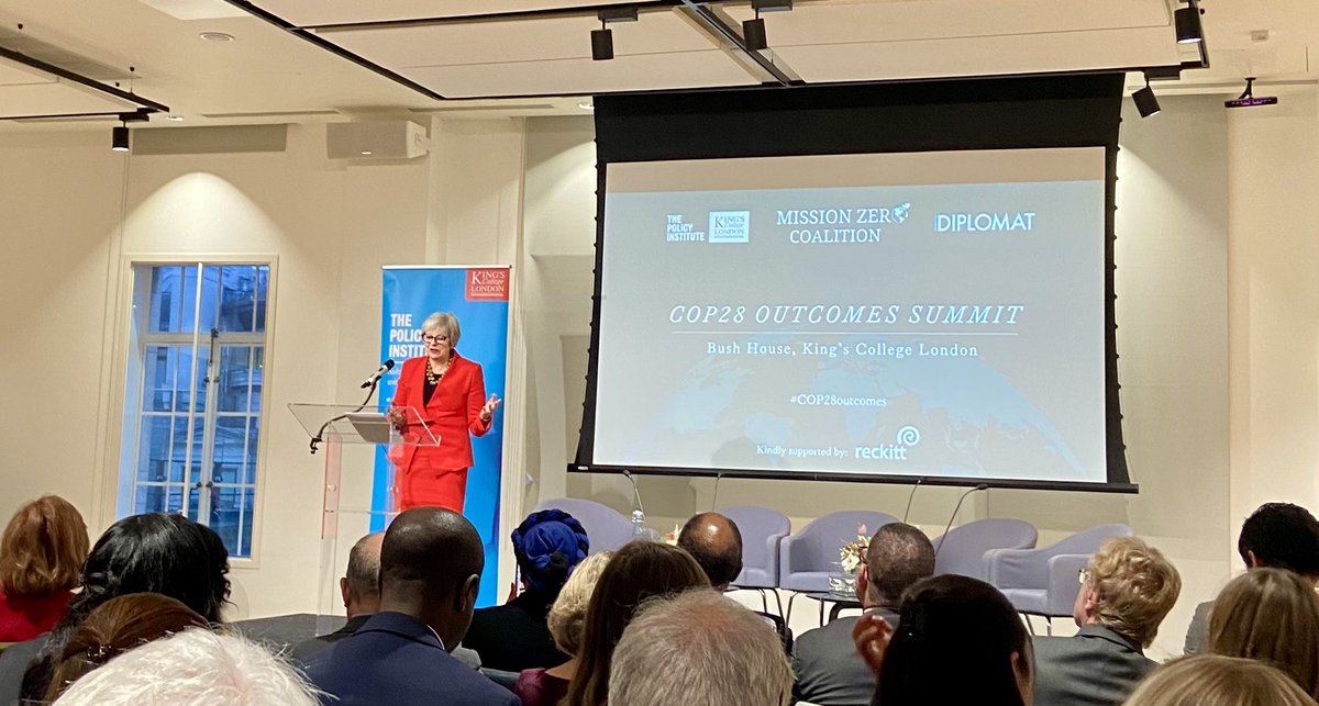 Powerful keynote speech from <a href="/theresa_may/">Theresa May</a> at the #COP28 Outcomes Summit with the @coalition_zero . “COP28 came at a vital junction for our environment &amp; future prosperity. We must keep momentum and seize the opportunity ahead of us to preserve the planet for the next generation.”