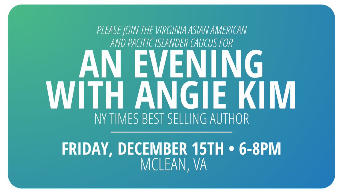 Join @VAAPICFund tomorrow in McLean for a fundraiser with New York Times bestselling author Angie Kim! Sign up and learn more here: secure.actblue.com/donate/angieki…