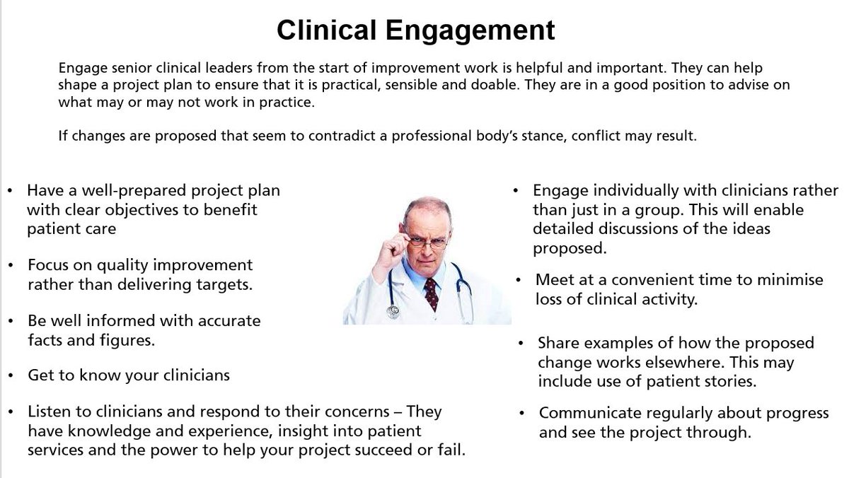 Senior clinical leaders have a major influence over patient care. They have a wealth and knowledge about the strength and weaknesses of NHS systems and need to be an integral part of achieving success and lasting change. #qualityimprovement #teamQEH