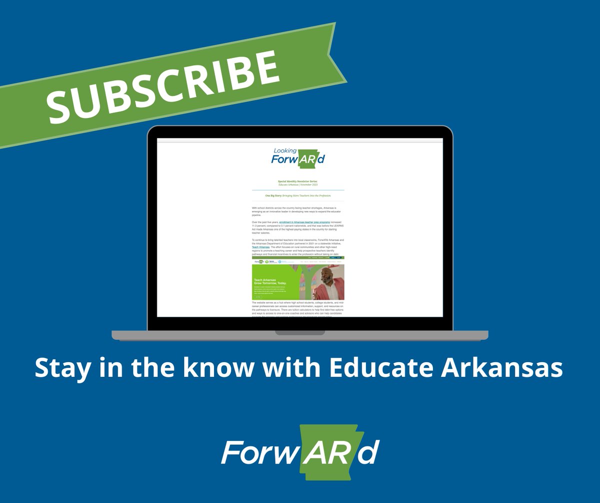 From exciting announcements to happenings that impact every learner, teacher, parent and administrator, our new monthly newsletter series is your go-to source for all things education. Subscribe now and join us on this educational journey! forwardarkansas.org/get-involved