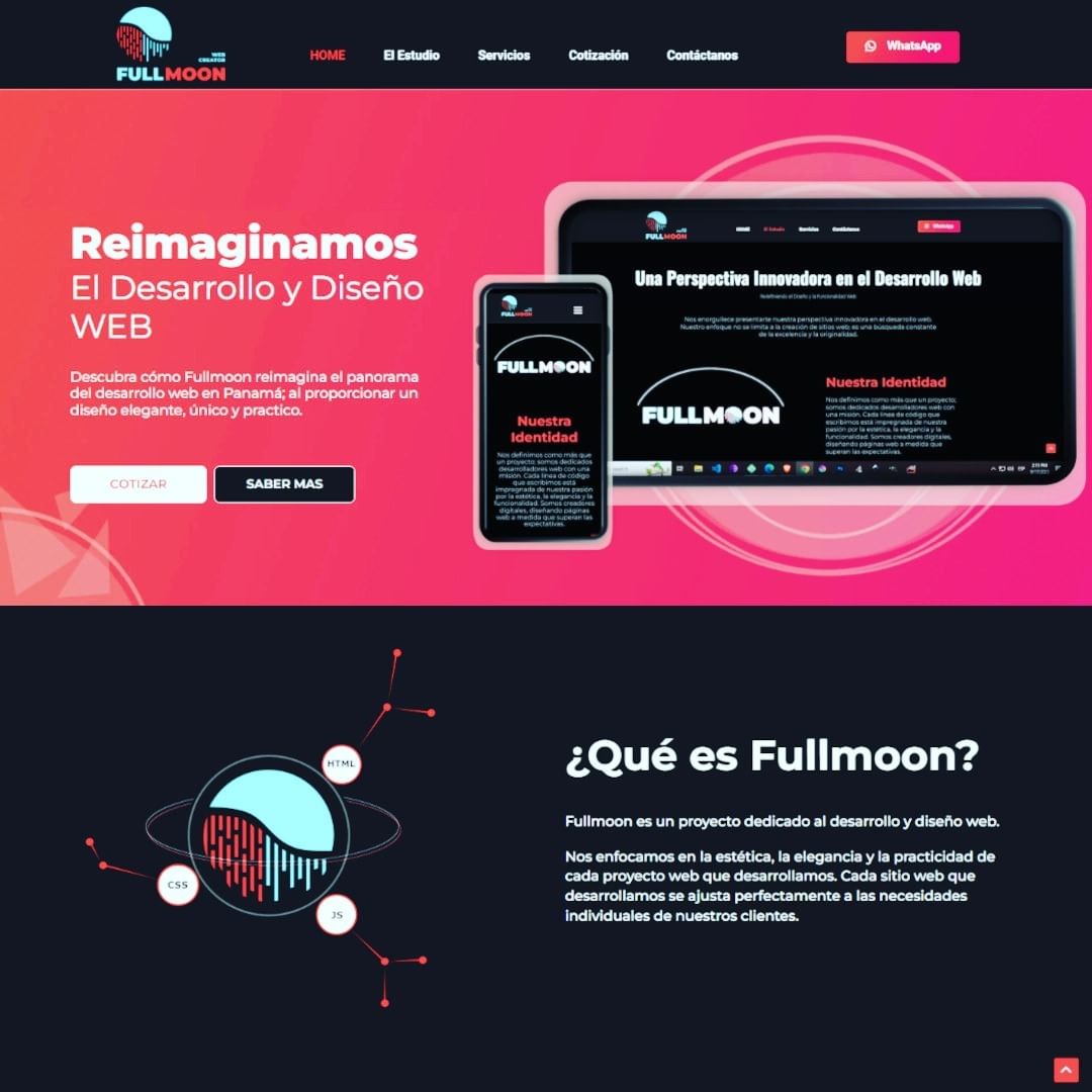 FullMoonCWweb's tweet image. Somos FullMooncw
Explora la esencia de la innovación en nuestro proyecto de desarrollo y diseño web. 💡💻 Transformamos ideas en experiencias prácticas y elegantes. Descubre la magia de la creatividad digital con nosotros. ✨🌐 

Visita nuestra sitio web: fullmooncw.com