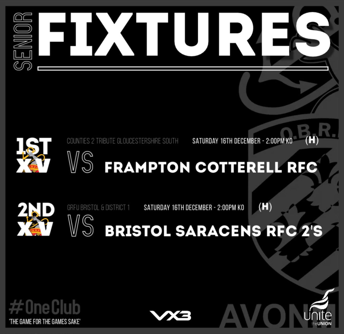 FIXTURES⤵️ 2 Home Games to see out 2023 for our seniors… 😍 1st XV Host @FramptonRFC whilst our 2nd XV welcome @BristolSaracens Our Ladies Sunday fixture has been postponed to the new year. ⚫️🔴⚫️ @swsportsnews @GRFUrugby