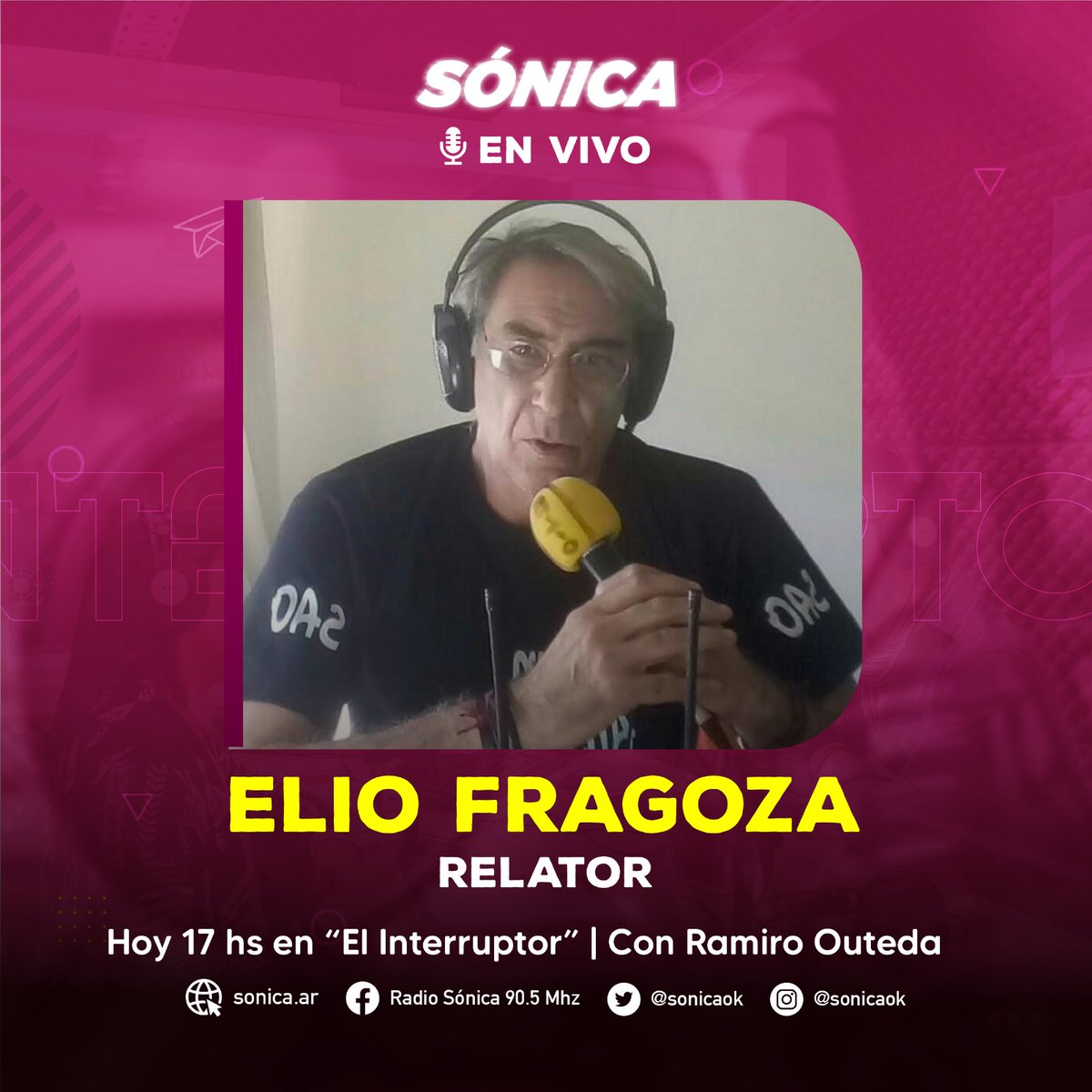 sonicaok's tweet photo. 📆 Este jueves en #ElInterruptor 💡

‼️ EN VIVO ‼️

📻 En los estudios de #RadioSónica nos visita...

🎙 Elio Fragoza, relator deportivo.

🔊 FM 90.5
⏰ 17 A 19
💻 https://t.co/uYLZHFM2Bh https://t.co/BEC9nqTIOr
