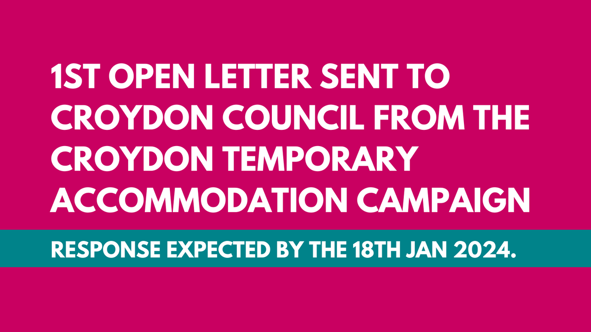 #Croydonhousingcrisis: rising rents force families into homelessness. The Croydon #TemporaryAccommodation Campaign demands action in an open letter dated Dec 8, 2023, with a response deadline of Jan 18, 2024. Read here: swllc.org/2023/12/13/1st…