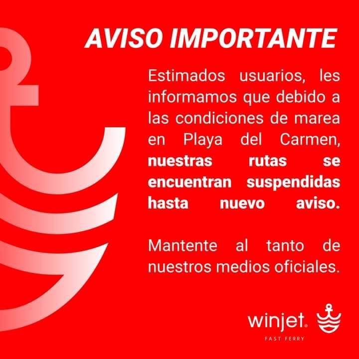 ##Aviso 🚢
Las navieras @WinjetFerry  y @UltramarFerry  anuncian que por las condiciones del clima hay algunas complicaciones en sus servicios, te dejamos aquí la información: 👇🏽
#AgendaQR #QuintanaRoo