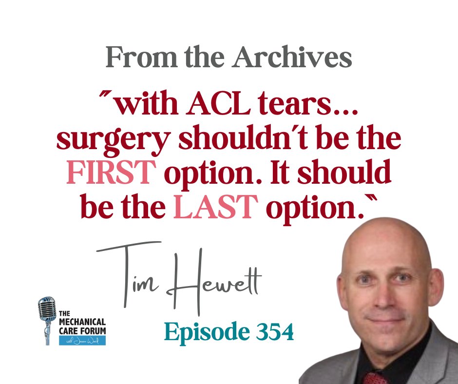 #tbt Some say if you don't have reconstruction ...  "it'll lead to arthritis... it'll increase risk for subsequent meniscal injuries...  it'll decrease return to activity..." Hewett shares, NOT true!  ...from 2021 mechanicalcareforum.com/podcast/354 #ACL #noncontact #timhewett