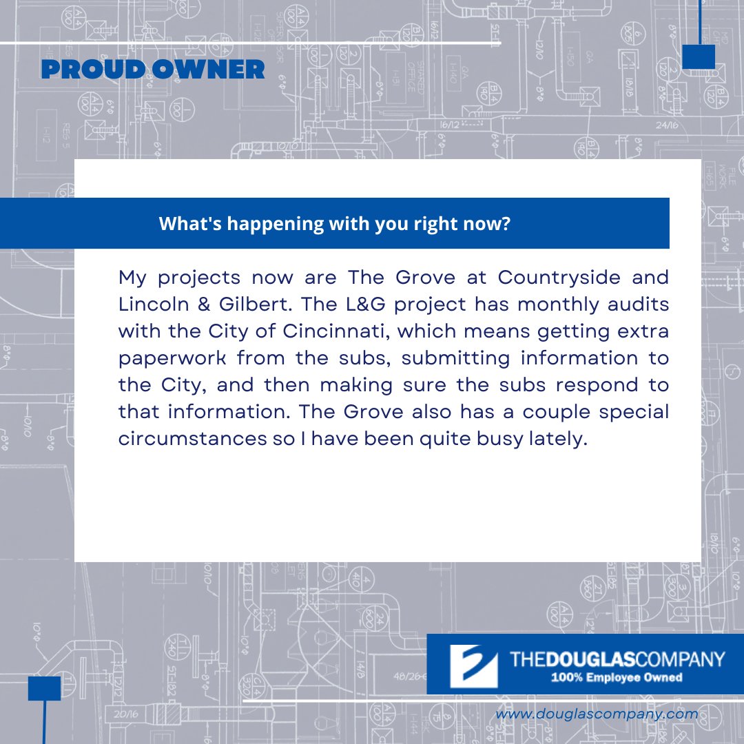 Say hello to one of our proud owners, Brenda Ohlinger!!👋

Brenda is a member of our Toledo office as a Project Accountant and has been with the team for 10 years. 

For a list of opportunities to join our team, visit douglascompany.com/careers