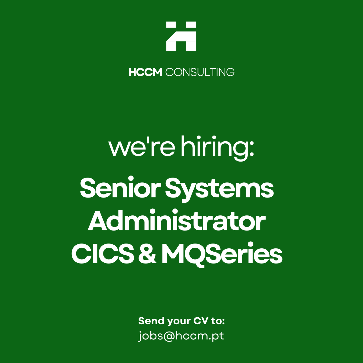 📷Are you looking for a new challenge in your career and don't know where to start? We are looking for a Senior Systems Administrator CICS & MQSeries! Do you want to know more? Send your CV to jobs@hccm.pt.
#hccm #hiring #systemsadministrator