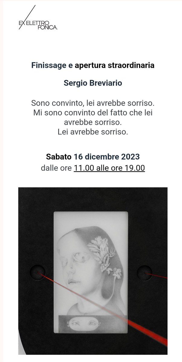Sabato 16 dicembre APERTURA STRAORDINARIA Ex Elettrofonica sarà aperta dalle ore 11 alle ore 19. Vi aspettiamo! 💥 #art #Roma