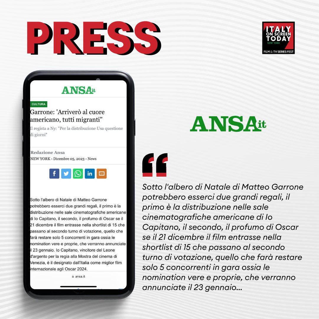 Thanks to <a href="/Agenzia_Ansa/">Agenzia ANSA</a> ✨

To read the full #article ▶️ ansa.it/amp/sito/notiz… 

#italyonscreentoday #italyonscreentoday2023