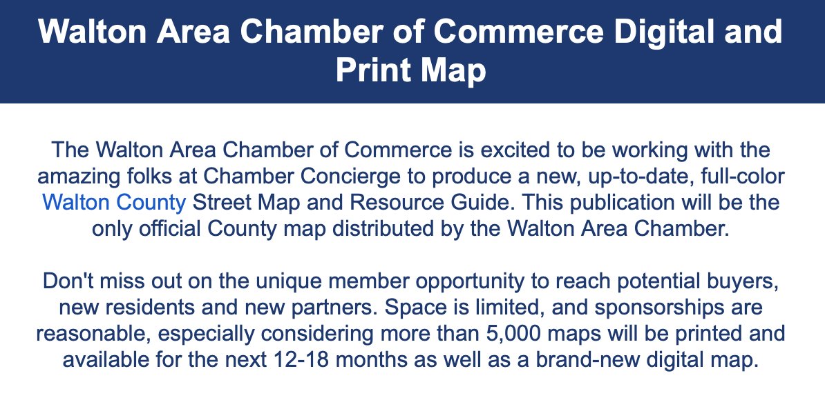 Walton Area Chamber (@chamberofwalton) on Twitter photo Email John@ChamberConcierge.com to save your spot! Remember, the limited space is allocated on a first-response basis. The Chamber Concierge can also be reached at 850-235-8448! Email John@ChamberConcierge.com to save your spot! Remember, the limited space is allocated on a first-response basis. The Chamber Concierge can also be reached at 850-235-8448!