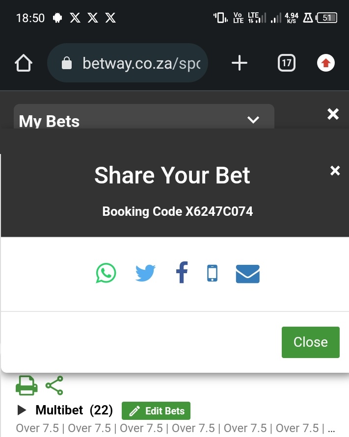 RizzeyHendrix's tweet image. I just placed a bet with Betway. Tap here to copy my bet or search for this booking code in the Multi Bet betslip X6247C074 betway.co.za/bookabet/X6247…
today's matches corners only edit split or play as iit iis.