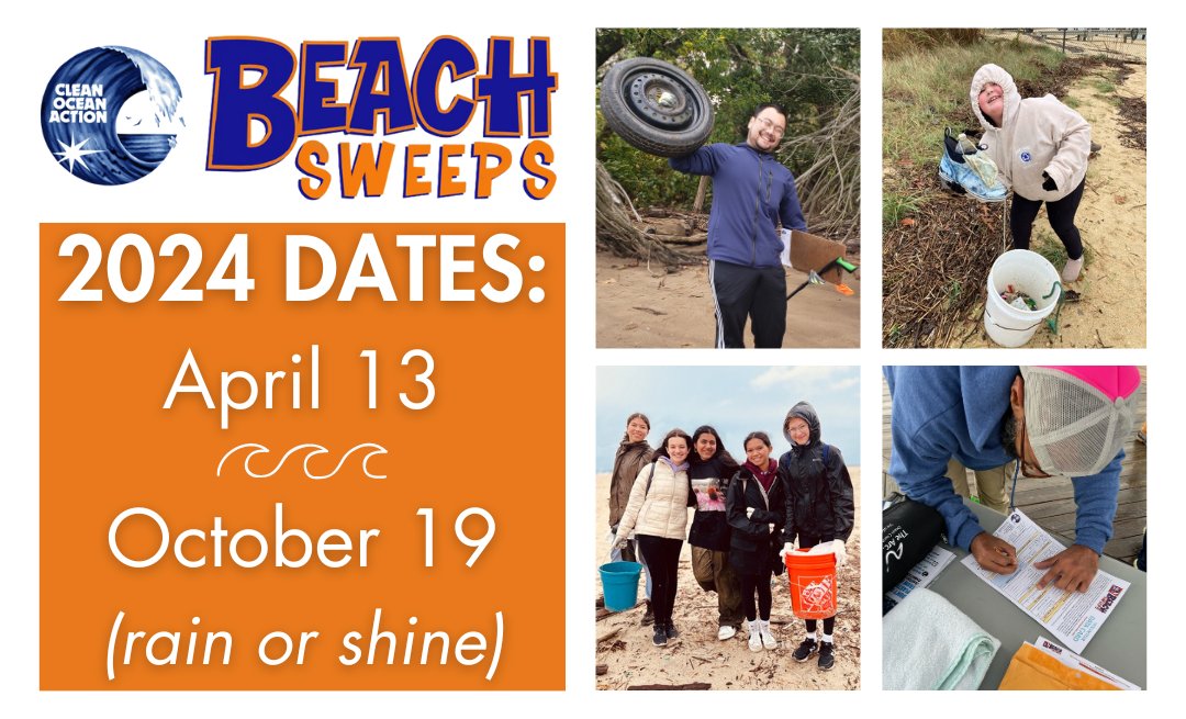 MARK YOUR CALENDARS - 2024 BEACH SWEEPS DATES ARE HERE!

Join us for the 39th Biannual Beach Sweeps on Sat, April 13 &amp; October 19! Pre-registration details coming in 2024, so stay tuned.

Interested in sponsoring the Beach Sweeps? Learn more here: cleanoceanaction.org/fileadmin/edit…