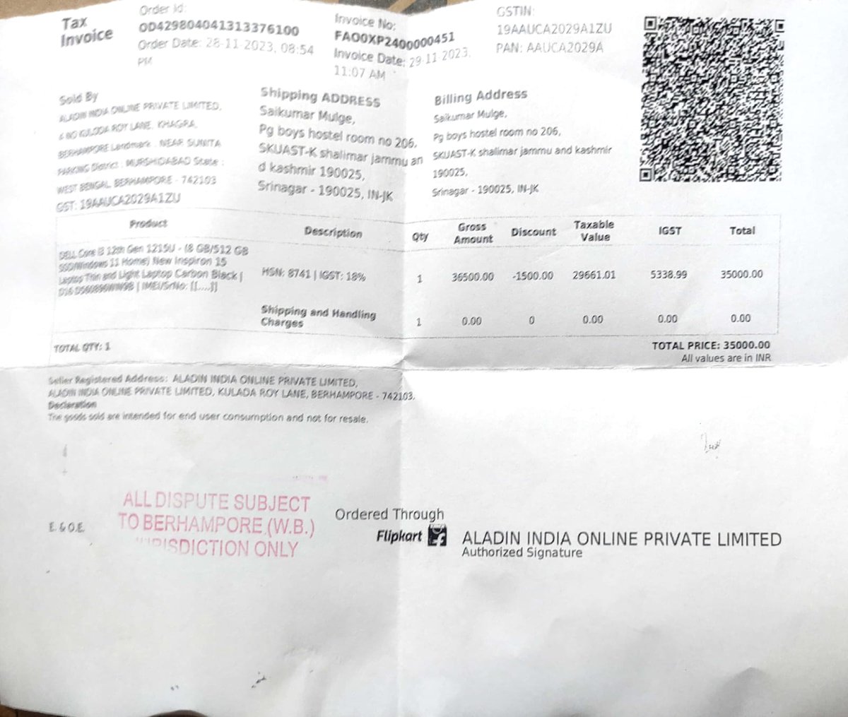 khan_rozin's tweet image. On #Flipkart ordered #Dell i3 laptop and what I received on 12th Dec was an old laptop of a brand Compaq a totally damageonesend. #Flipkart is rejecting the return or replace request from last three days. @JmuKmrPolice @KashmirPolice @SrinagarPolice @sujitpchauhan @Cyberpolicekmr