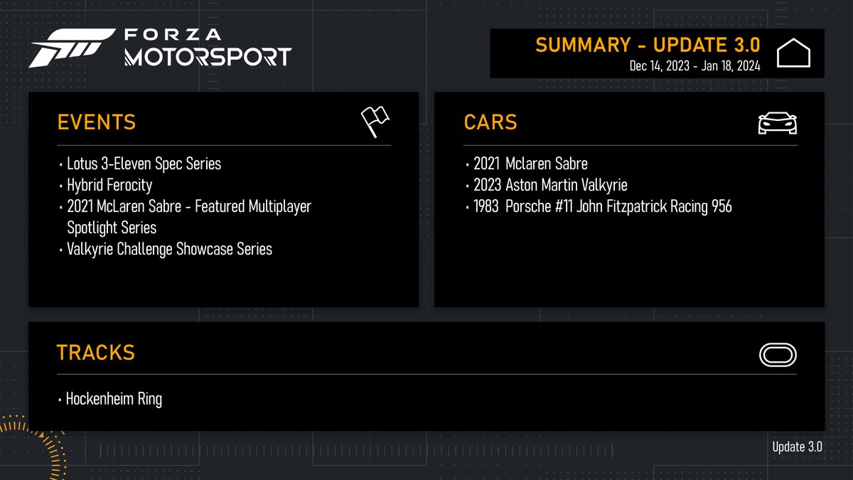 Forza Motorsport Update 3.0 Release Notes – December 12, 2023 – Forza  Support