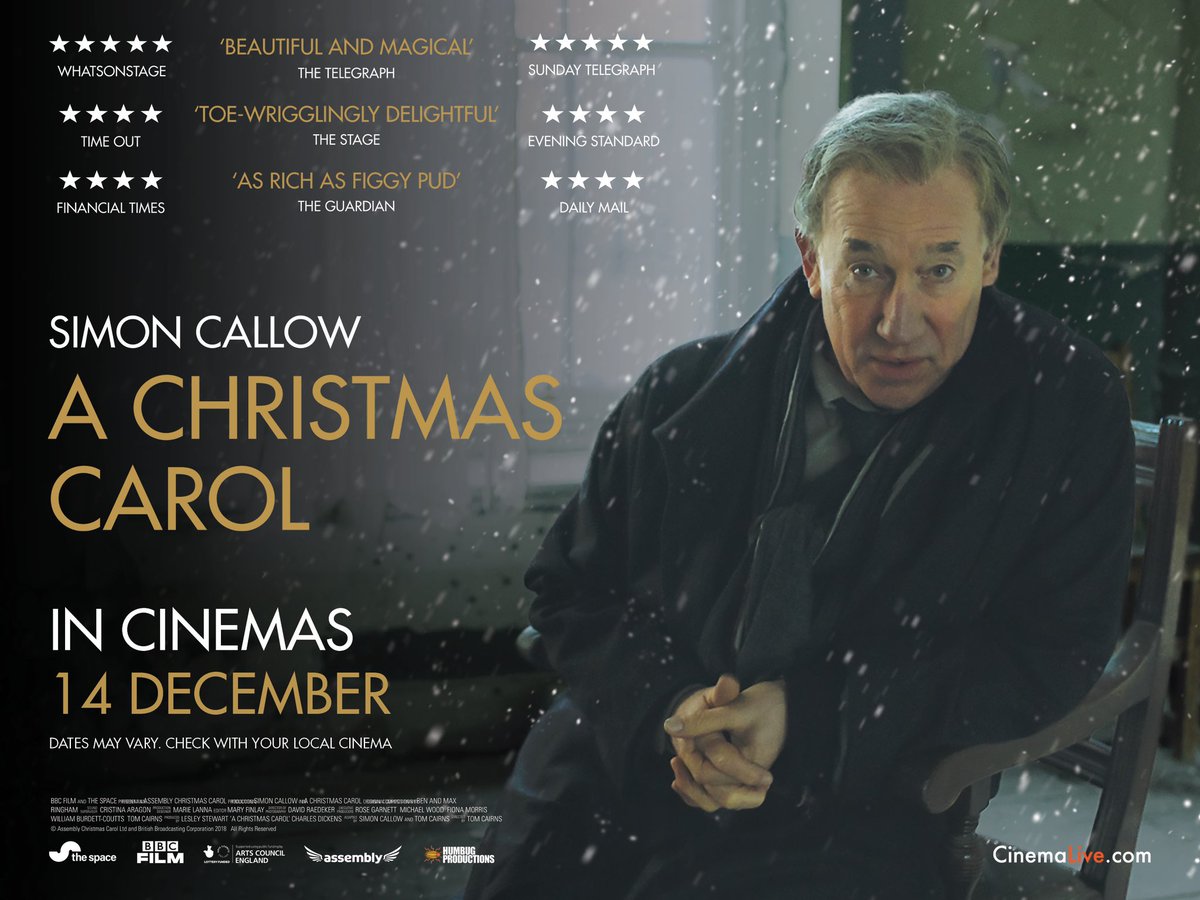 Fri 15th Dec 7pm
Sun 23rd Dec 2pm
Based on Dickens’ own performance adaptation, this a one-man extravaganza of festive story-telling that is both heart-warming and deeply moving. 
#bahc #herts #hertfordshire #stevenage #achristmascarol #charlesdickins  #simoncallow #cinemalive