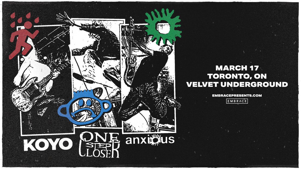 JUST ANNOUNCED: Emo rockets ANXIOUS, Koyo, and One Step Closer are joining forces and hitting up Velvet Underground on March 17th!  On sale: Fri Dec 15th | 10am RSVP: tinyurl.com/2jx5a6np