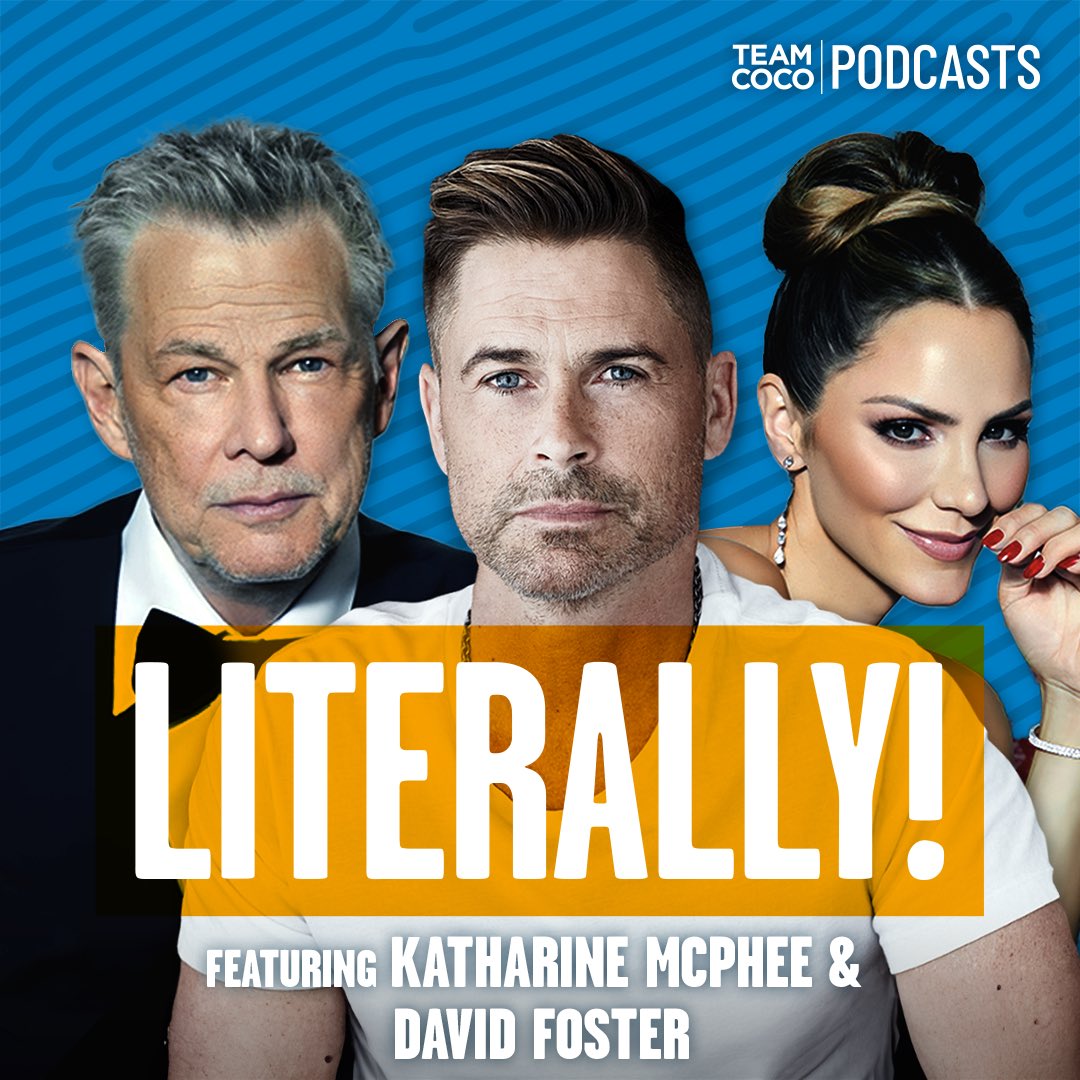 Today on #Literally Katharine McPhee & @officialdfoster join @RobLowe to discuss their Xmas album, the story behind the “St. Elmo's Fire” theme, & the incredible story of how Rob & David managed to trick both President Clinton & Barbra Streisand. Listen: listen.teamcoco.com/kat