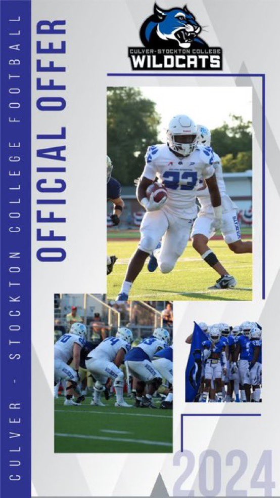 Blessed to receive my first offer from <a href="/CSCwildcatsFB/">Culver Football</a> 💙🤍
<a href="/Coach_Frink/">Nick Frink</a> <a href="/CoachGinn/">Coach Ginn</a> <a href="/Coachblizzard1/">Brandon Blizzard</a> #GoWild #Family #AAAO #GRIT