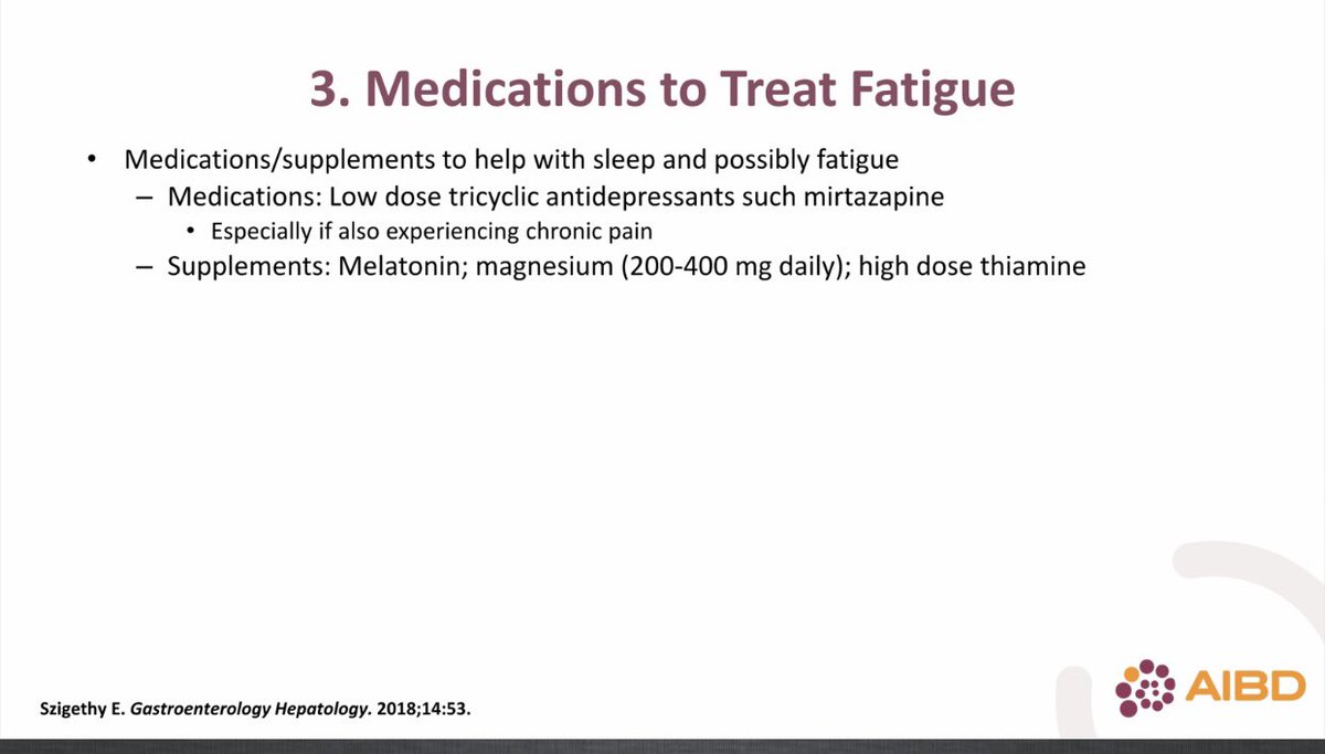 #AIBD2023 @IBDConference #Fatigue in #IBD @HorstIBDDoc Most common Causes ✅Active 🔥 ✅Chronic disease state ✅Psychosocial factors ✅Poor Sleep ✅Anemia ✅Meds How to approach fatigue Differential & treatments👇🏽including life style changes