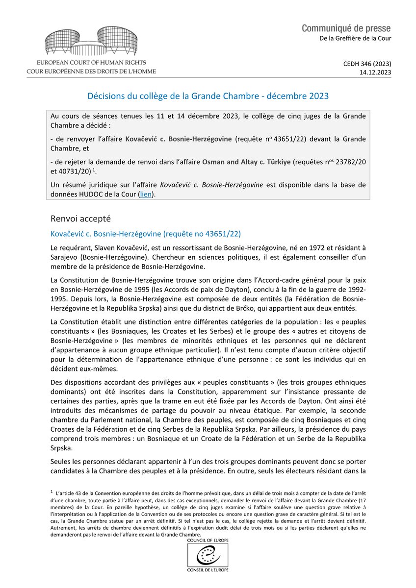 Décisions du collège de la Grande Chambre - décembre 2023 hudoc.echr.coe.int/app/conversion… #ECHR #CEDH #ECHRpress