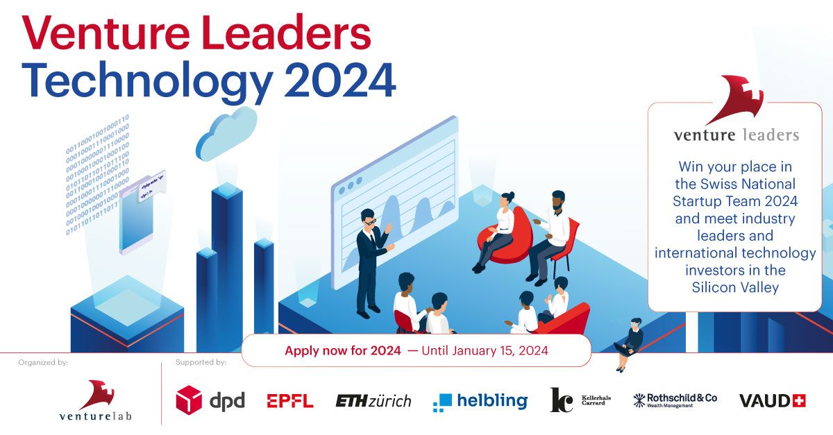 Do you belong to the top software startups (AI, ML, computer vision, cloud and security solutions) in Switzerland and want to boost your future? Apply to be one of the 10 Venture Leaders Technology 2024 for a rocking week in #SiliconValley: venturelab.swiss/index.cfm?page… #VLeadersTech