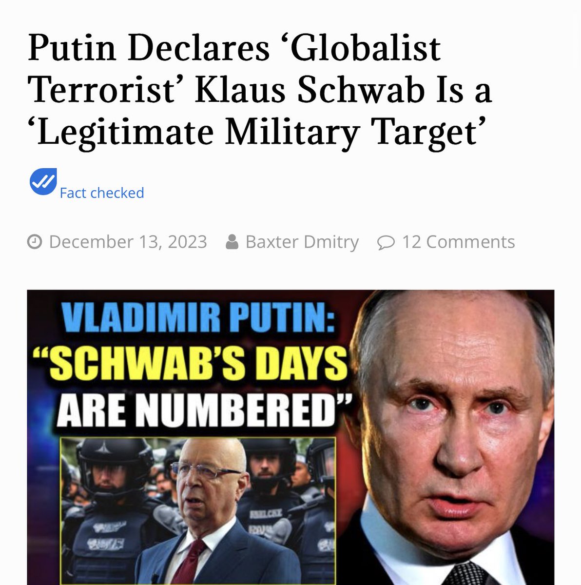 World Economic Forum co-founder Klaus Schwab is a global terrorist who must be held to account, according to Russian President Vladimir Putin. Do you support President Putin?🇷🇺